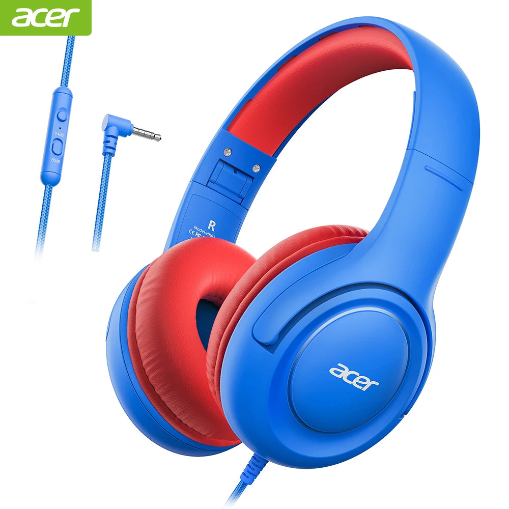 Acer Kids Headphones Wired for School 85/94dB Volume Limiter Foldable Stereo Sound Headset for Kids Learning Tablet IPad PC
