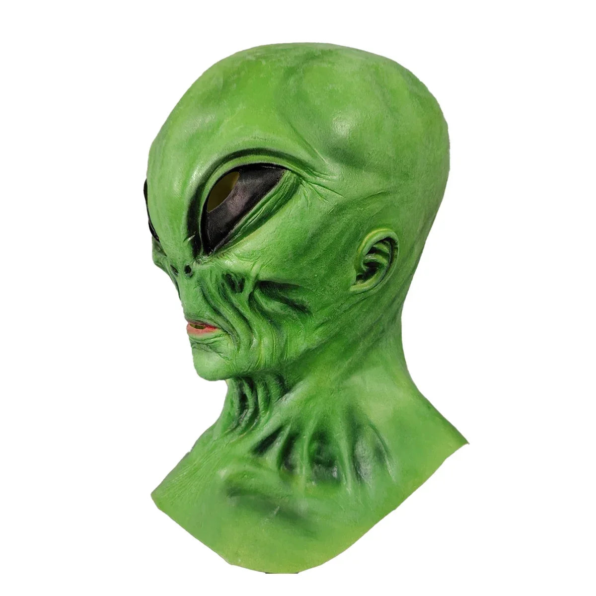 Green alien latex mask, Halloween party role play, scary and creative alien headgear, escape room haunted house COSPLAY props