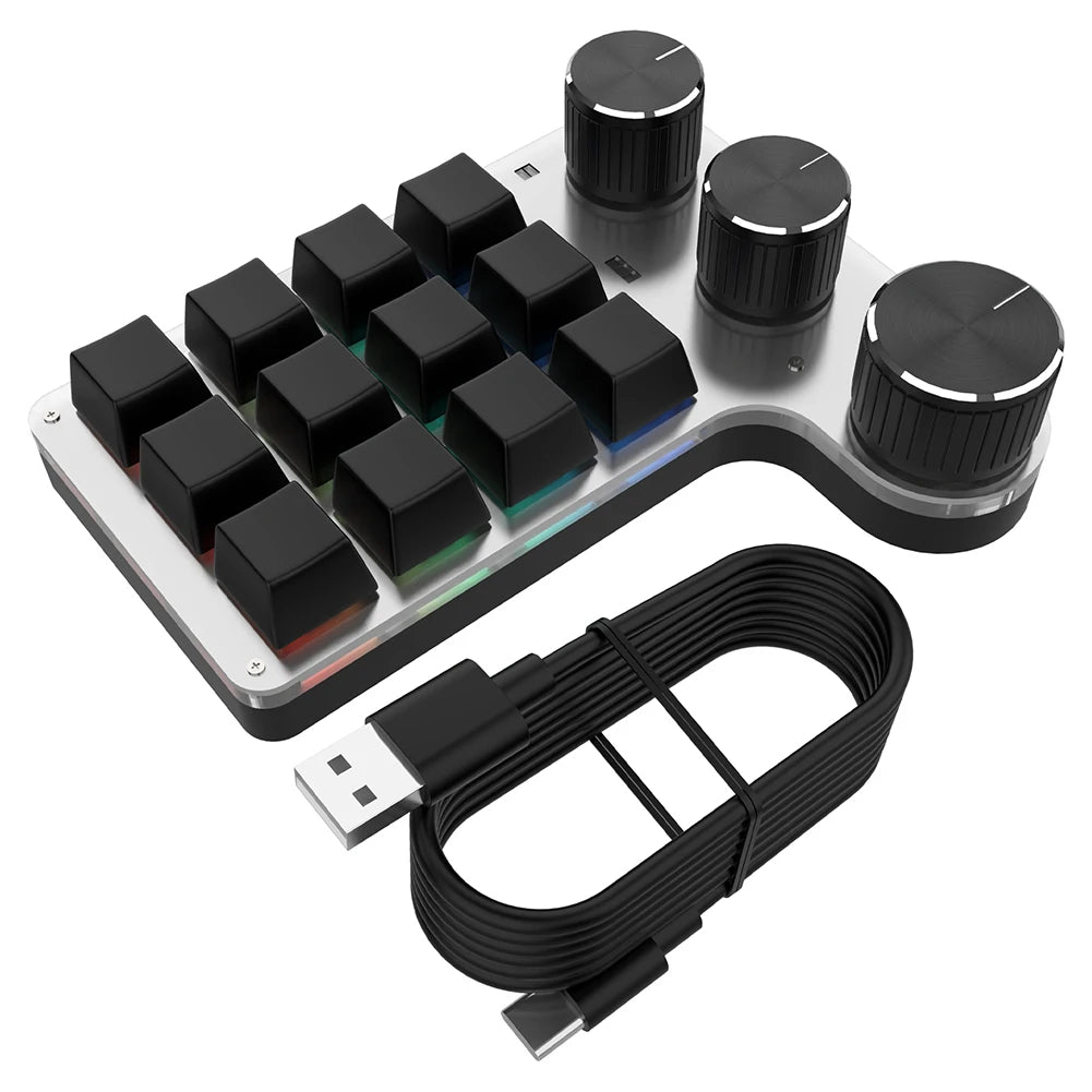 12 Keys 4 Knobs Mechanical Gaming Keyboard USB Wired/Bluetooth-Compatible Programming Macro Keyboard DIY Custom Hot-swap Keypad